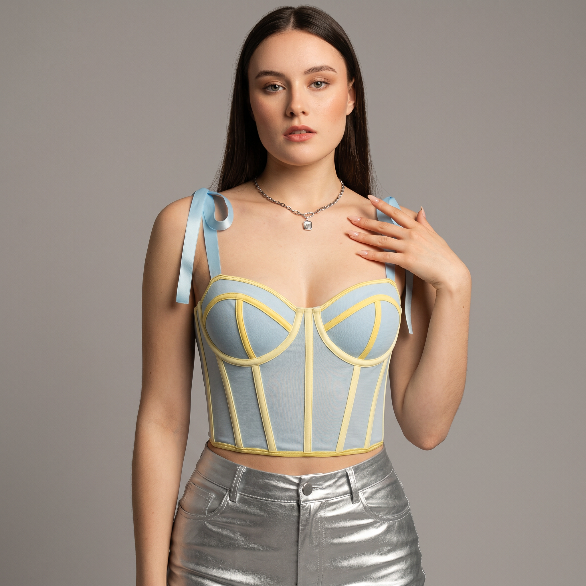Chic Satin Ribbon Lace Up Corset Cami Top