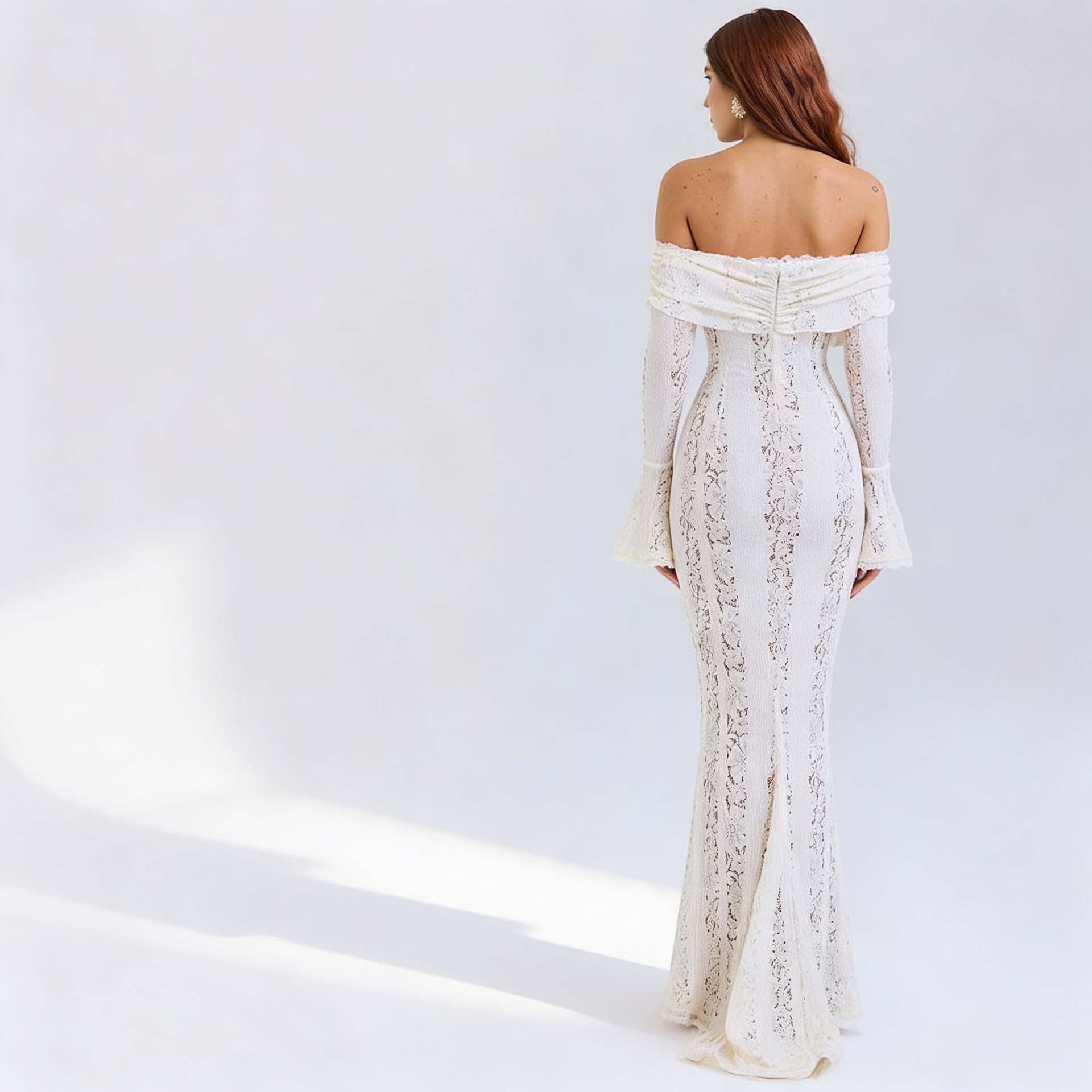 Lace Flare Sleeve Floor-Length Dress