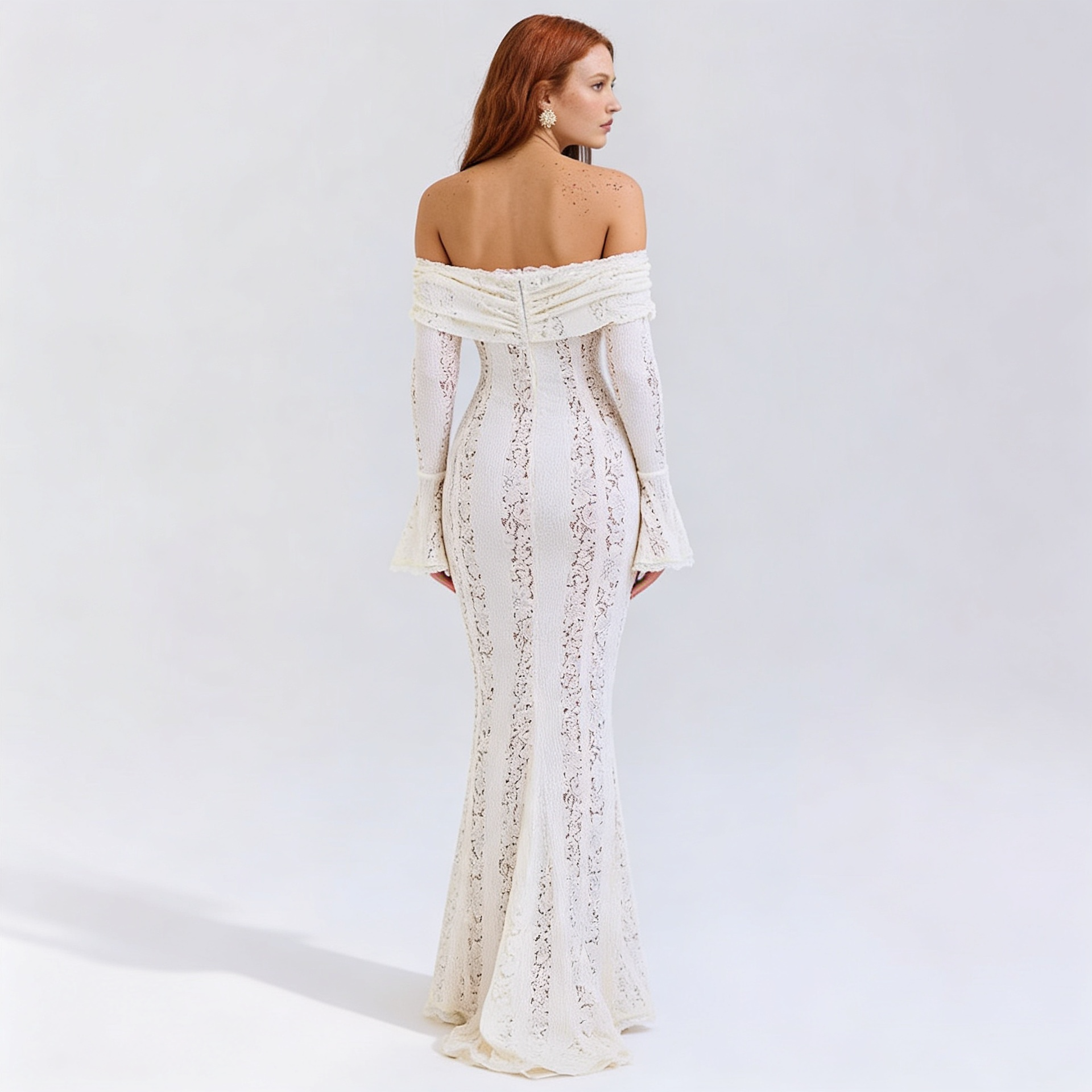 Lace Flare Sleeve Floor-Length Dress