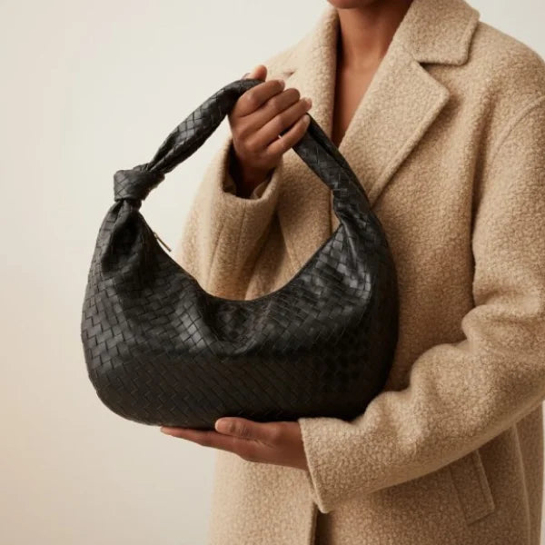 Woven Vegan Leather Large Hobo Bag