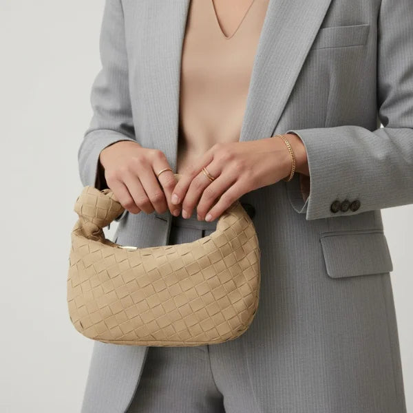 Woven Vegan Leather Hobo Bag