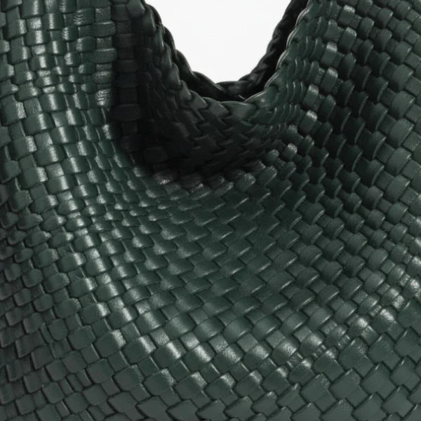 Woven Vegan Leather Large Hobo Bag