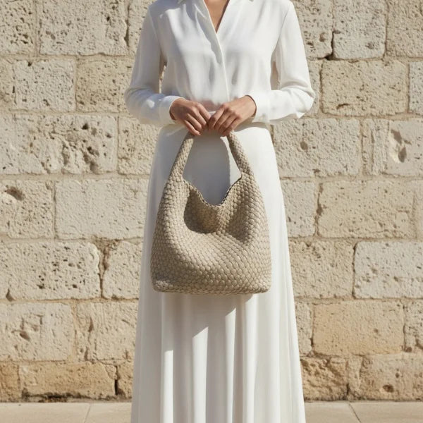 Woven Vegan Leather Large Hobo Bag