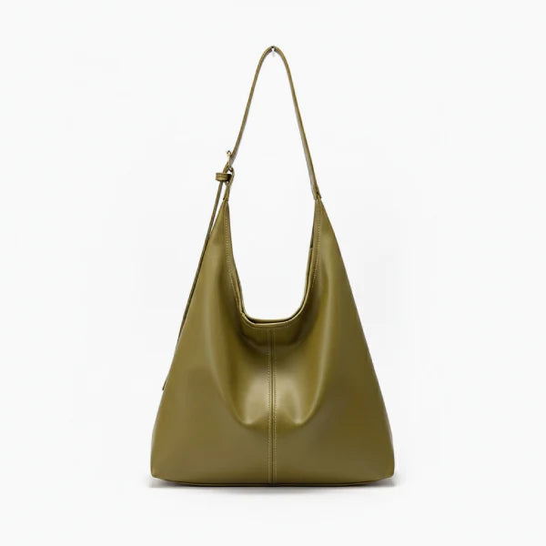 Sorella Vegan Leather Hobo Bag in green, front view of sleek minimalist hobo with adjustable shoulder strap