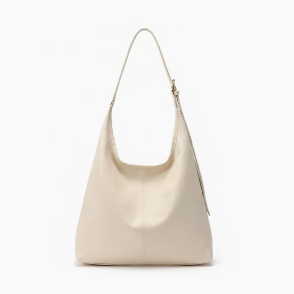 Sorella Vegan Leather Hobo Bag in off-white, front view of sleek minimalist hobo with adjustable shoulder strap