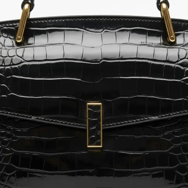 Croc-Embossed Genuine Leather Large Satchel Bag