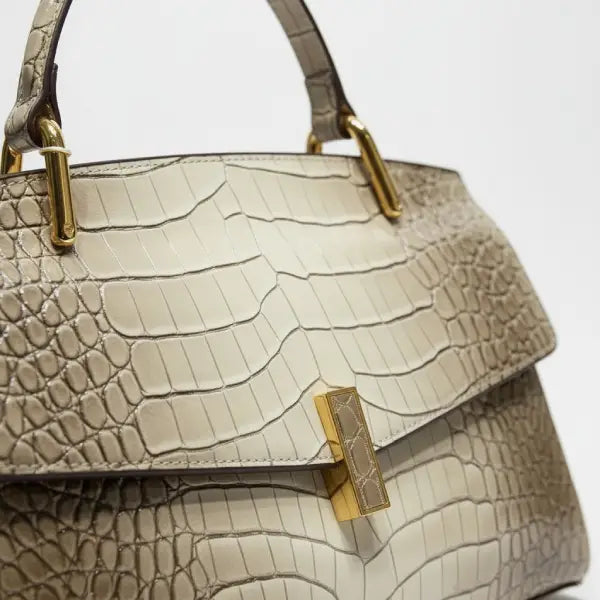 Croc-Embossed Genuine Leather Large Satchel Bag