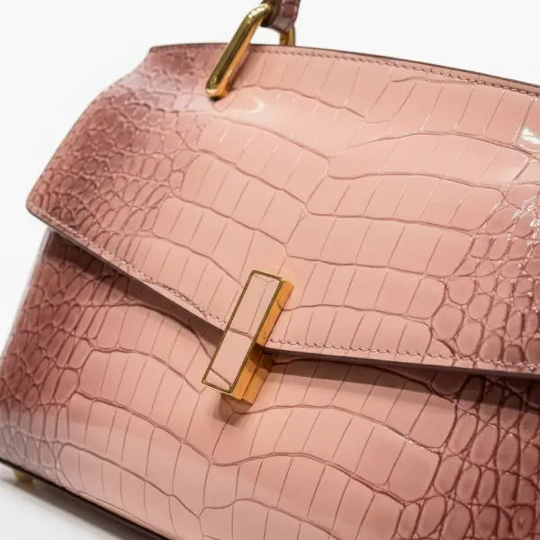 Croc-Embossed Genuine Leather Large Satchel Bag