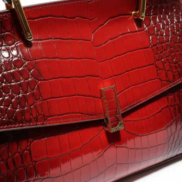 Croc-Embossed Genuine Leather Large Satchel Bag