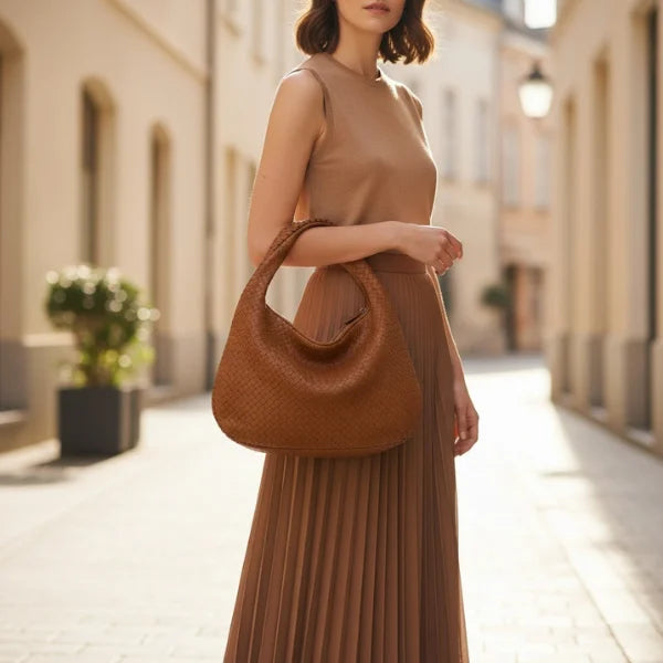 Woven Vegan Leather Large Hobo Bag