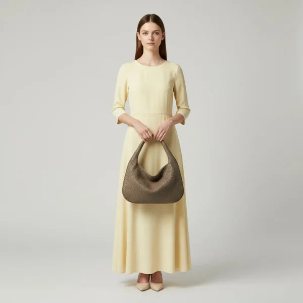 Woven Vegan Leather Large Hobo Bag