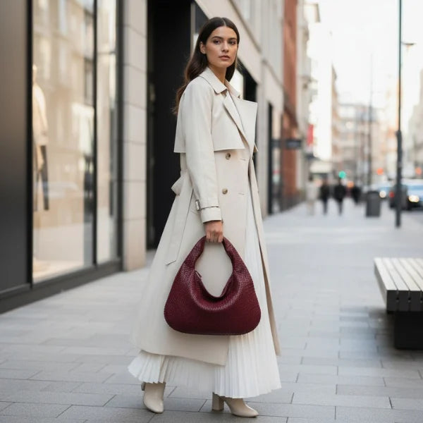 Woven Vegan Leather Large Hobo Bag