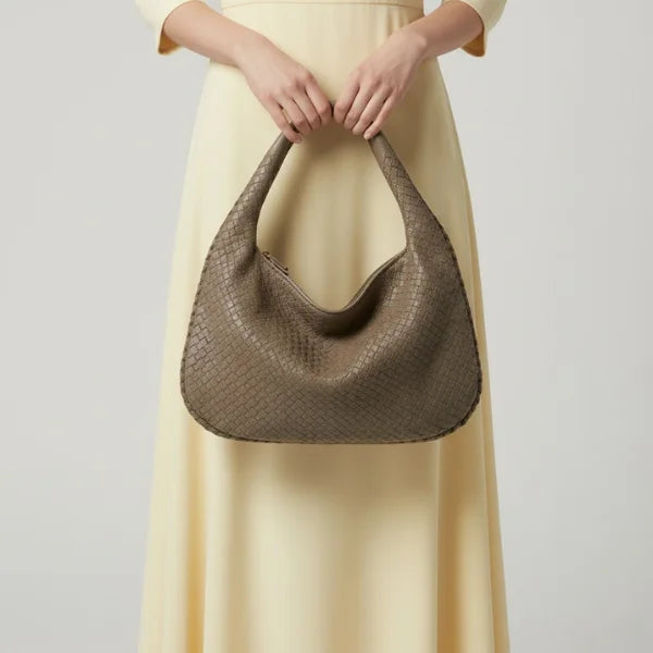 Woven Vegan Leather Large Hobo Bag
