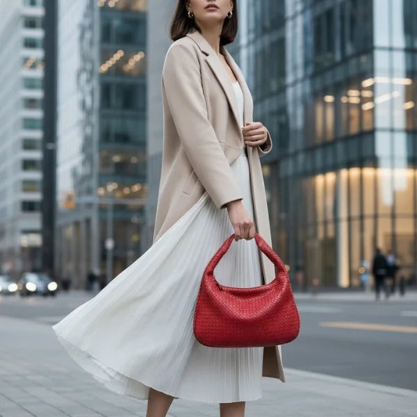 Woven Vegan Leather Large Hobo Bag