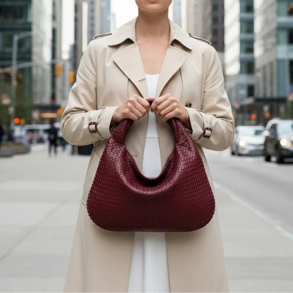 Woven Vegan Leather Large Hobo Bag