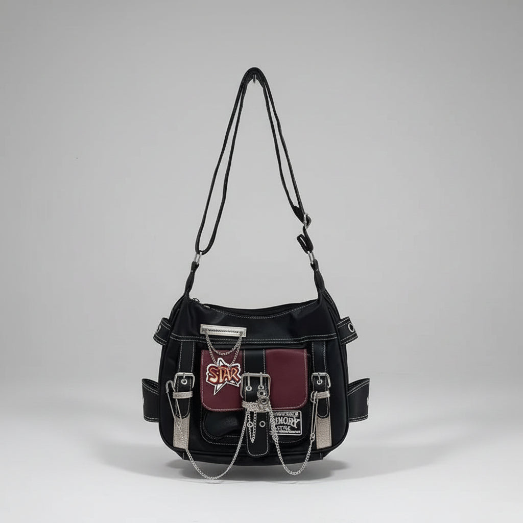 Patchwork Vegan Leather Satchel Bag