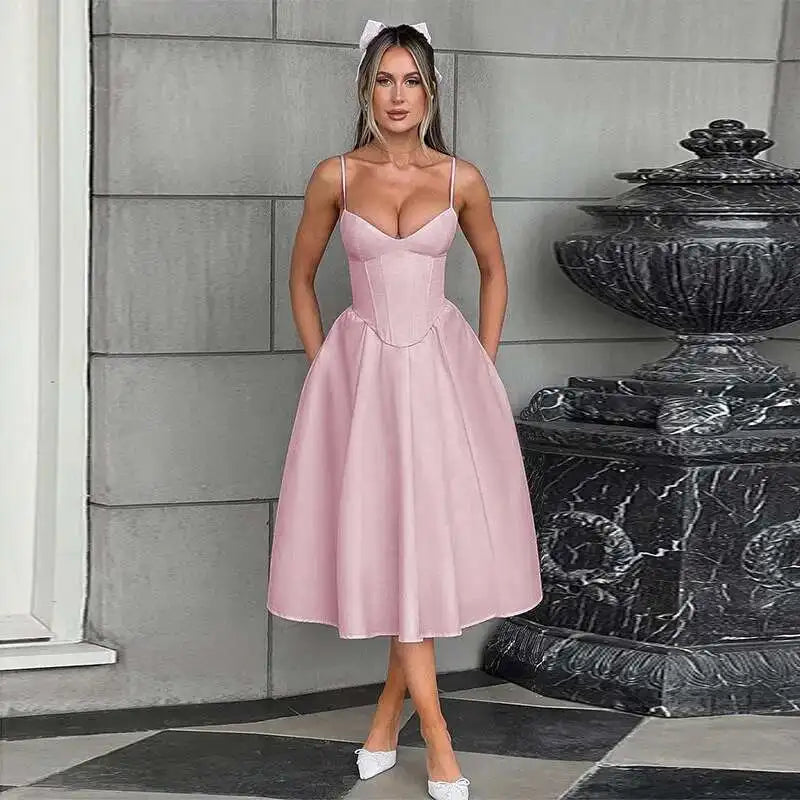 Sienna Glow – Mid-Calf Backless Camisole Dress