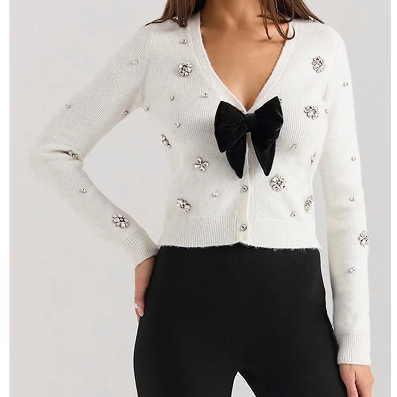 Velour Bow Cardigan