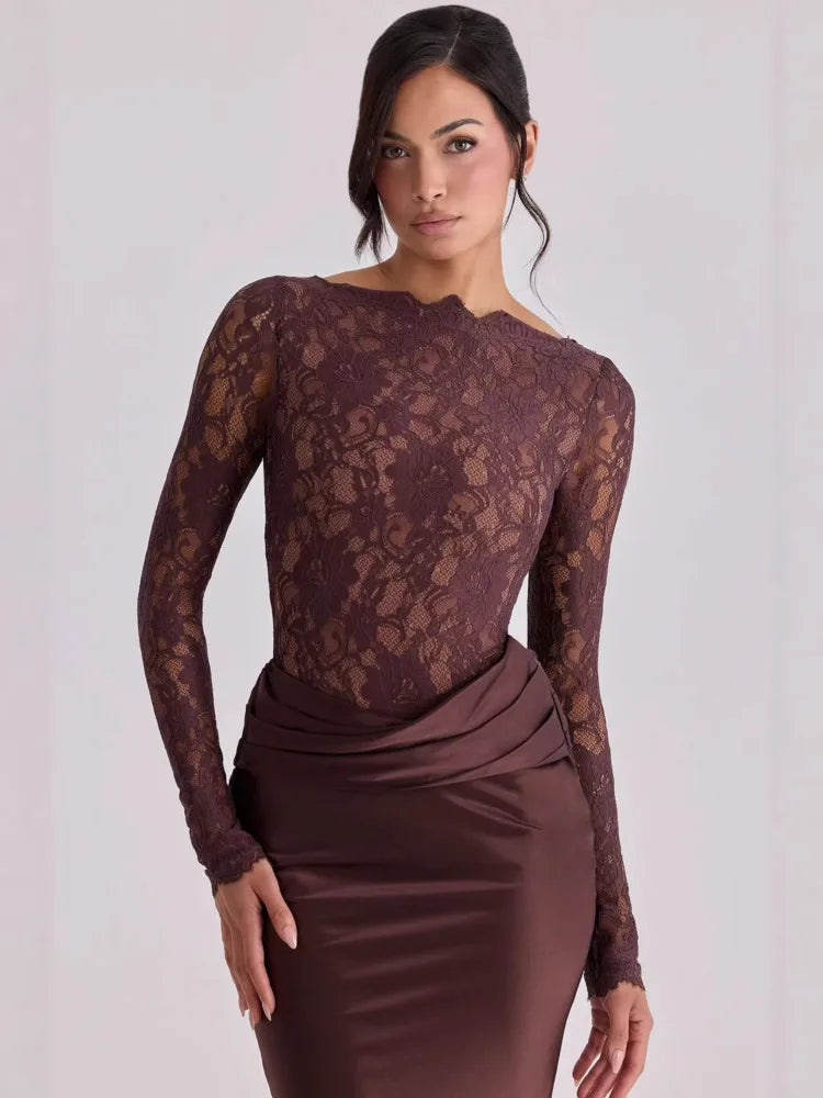Lace V-Neck Mermaid Floor-Length Dress