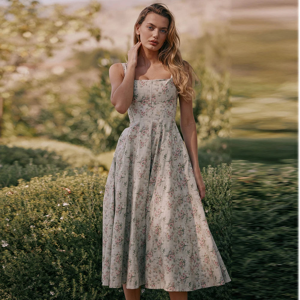 Floral Square Neck Midi Dress