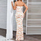 Floral Square Neck A-Line Floor-Length Dress