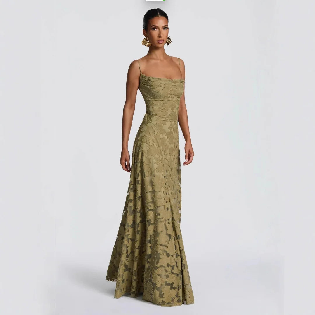 Lace Slash Neck Ankle-Length Dress
