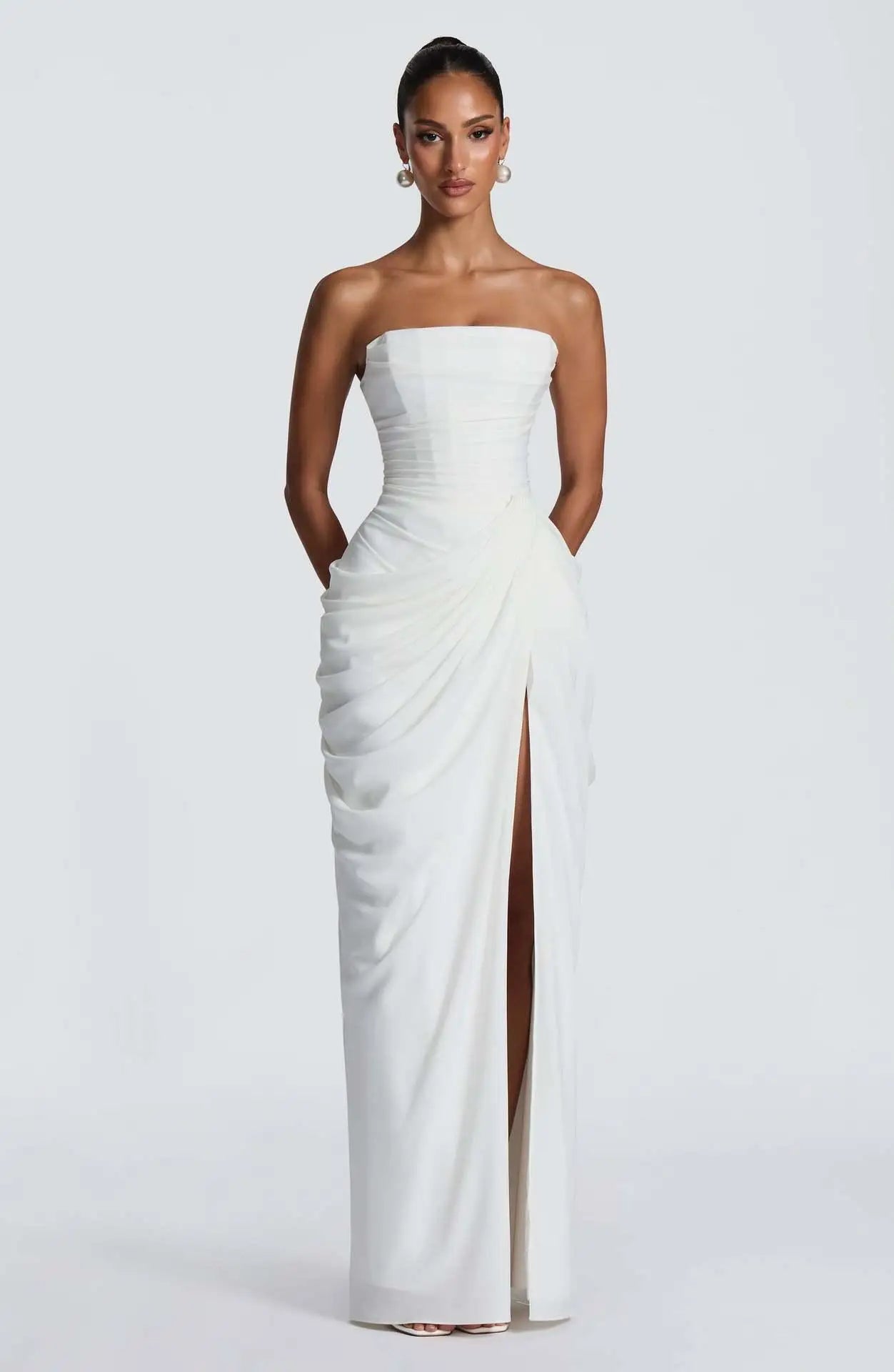 Ruched Slash Neck Bodycon Dress