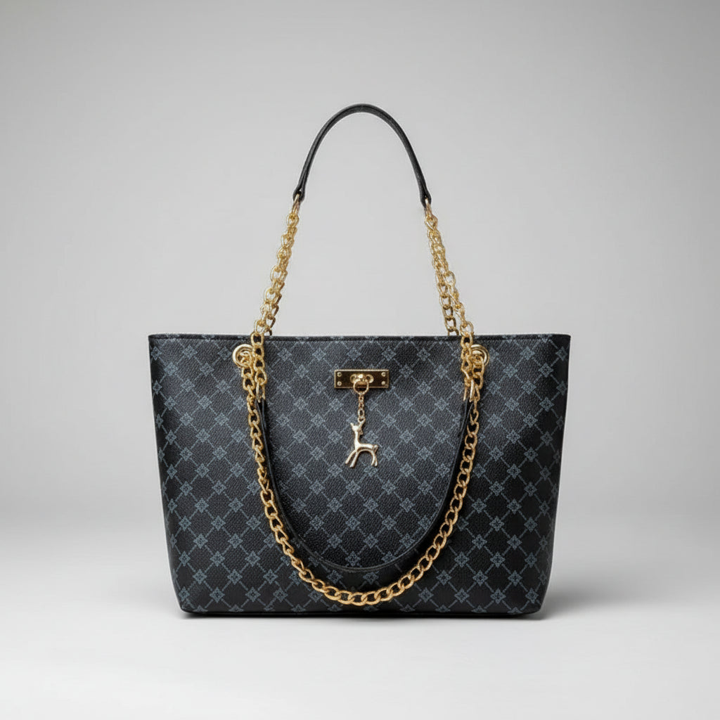 Plaid Vegan Leather Large Tote Bag