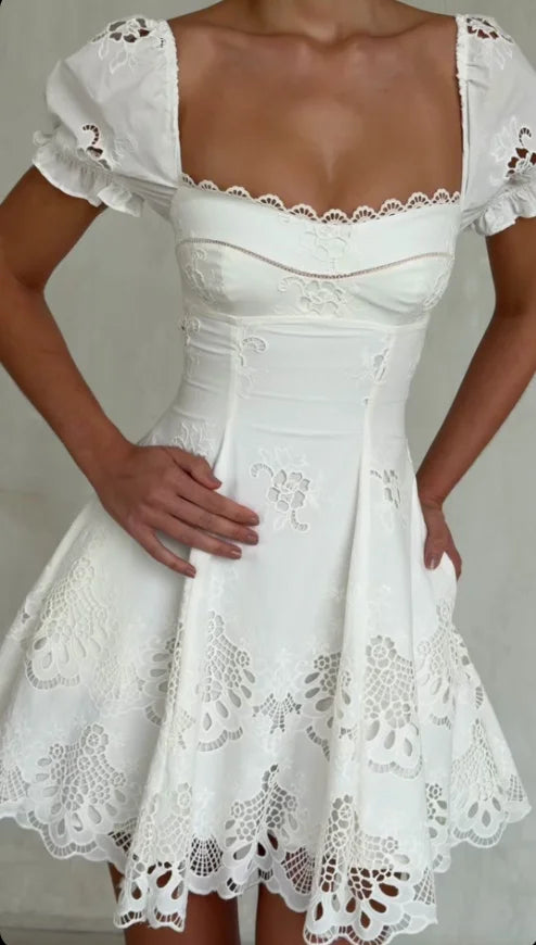 Lace Square Neck A-Line Ankle-Length Dress