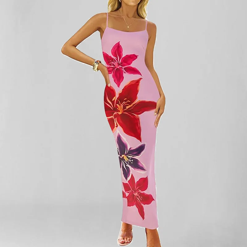 Azure Bloom – Elegant Sleeveless Midi Dress