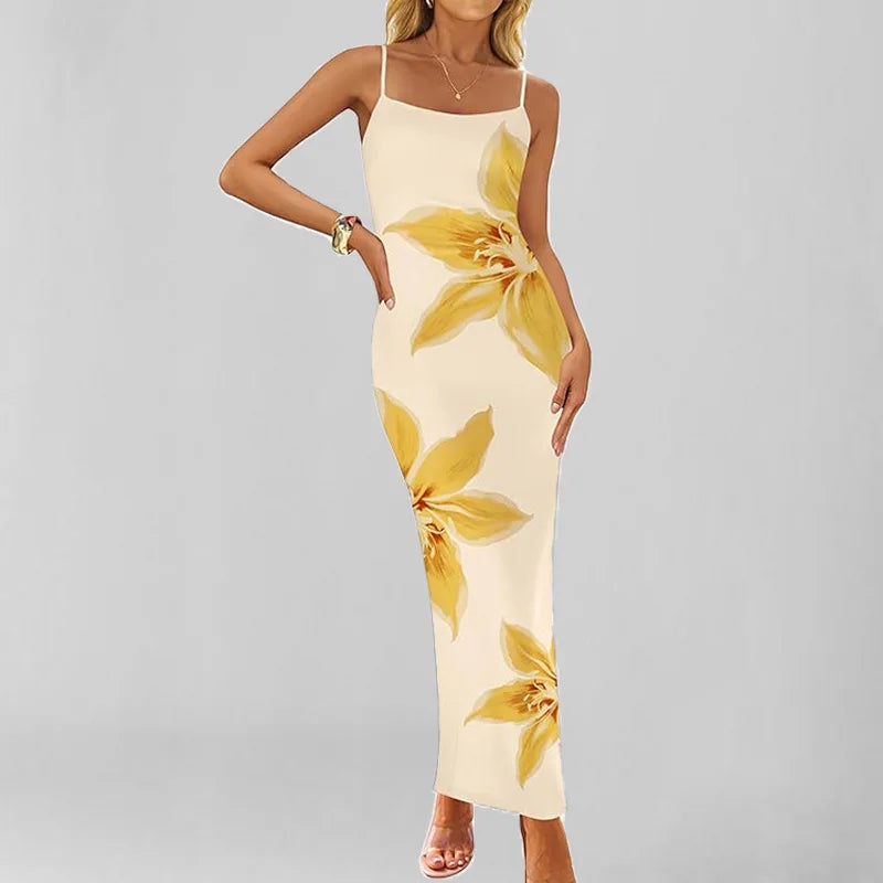 Azure Bloom – Elegant Sleeveless Midi Dress