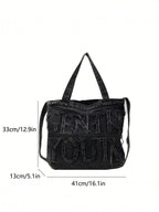 Embroidered Canvas Large Tote Bag