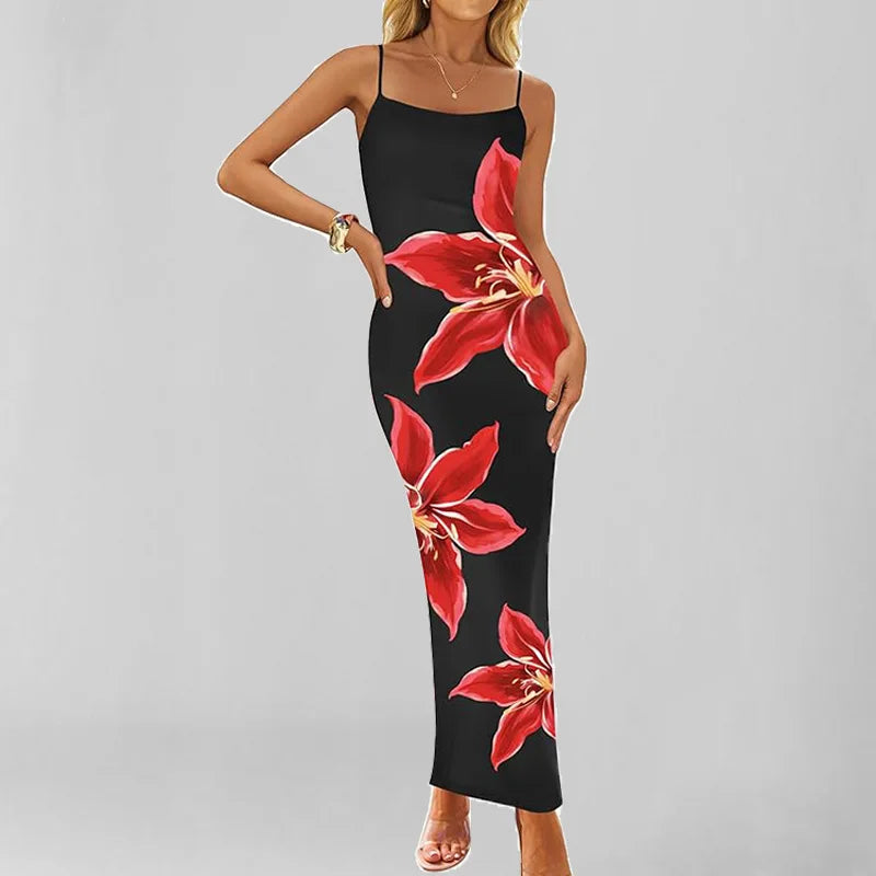Azure Bloom – Elegant Sleeveless Midi Dress