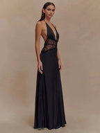 Solid V-Neck Sheath Floor-Length Dress