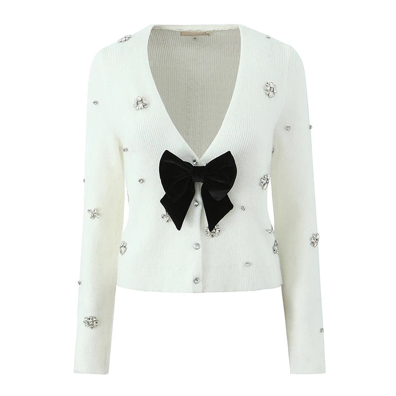 Velour Bow Cardigan