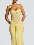 Solid Halter Bodycon Ankle-Length Dress