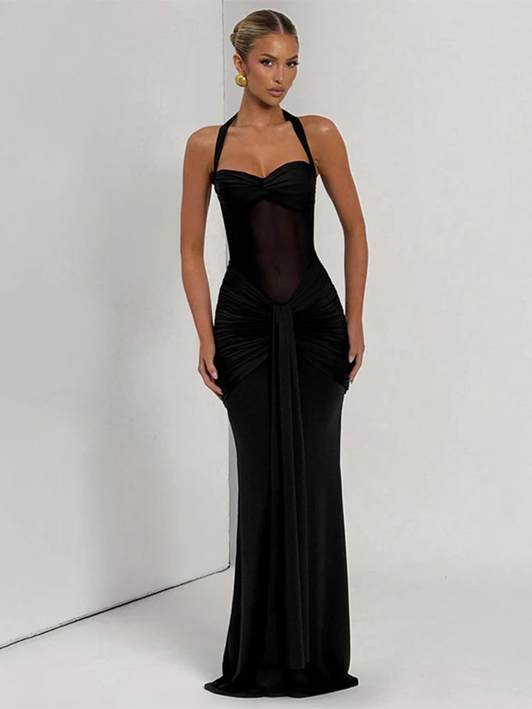 Solid Halter Bodycon Ankle-Length Dress