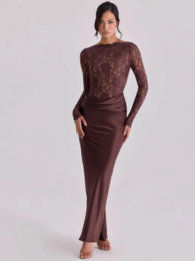 Lace V-Neck Mermaid Floor-Length Dress