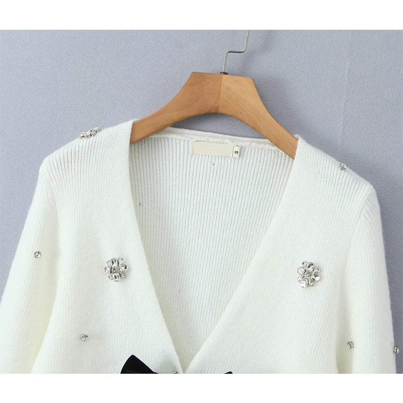 Velour Bow Cardigan