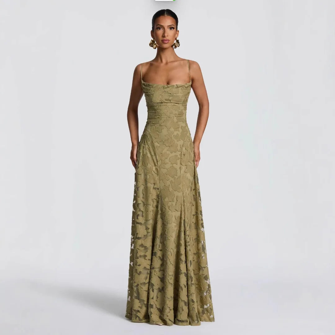 Lace Slash Neck Ankle-Length Dress