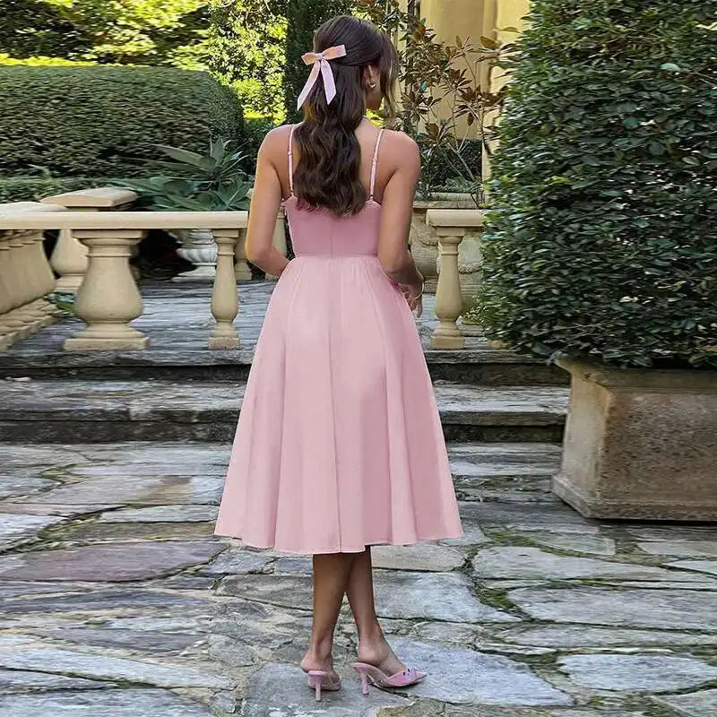 Sienna Glow – Mid-Calf Backless Camisole Dress