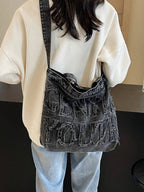 Embroidered Canvas Large Tote Bag