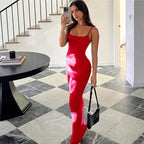 Printed Spaghetti Strap Column Ankle-Length Dress