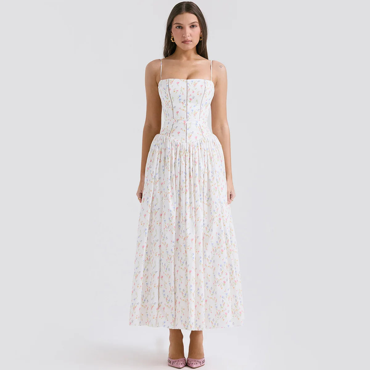 Floral V-Neck Floor-Length Dress