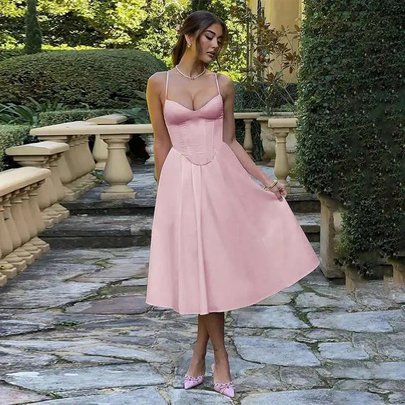 Sienna Glow – Mid-Calf Backless Camisole Dress