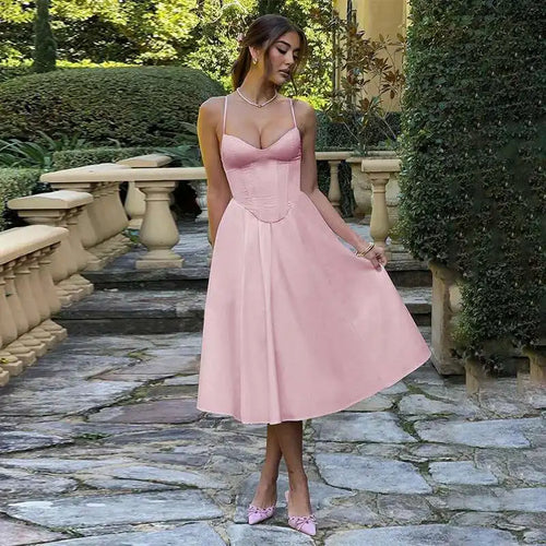 Sienna Glow – Mid-Calf Backless Camisole Dress