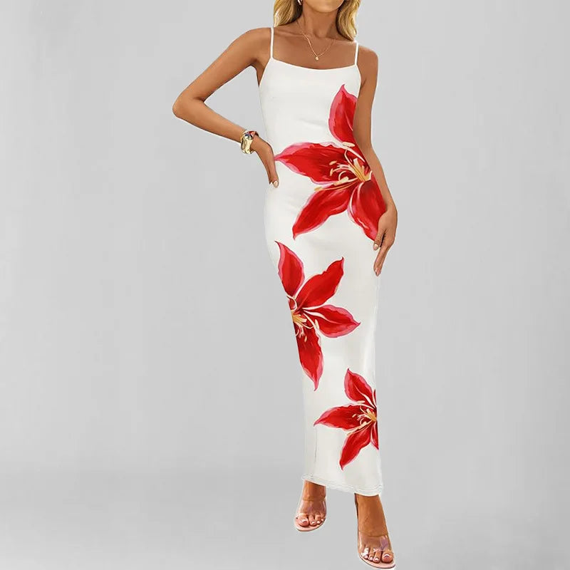 Azure Bloom – Elegant Sleeveless Midi Dress