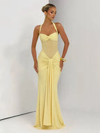Solid Halter Bodycon Ankle-Length Dress