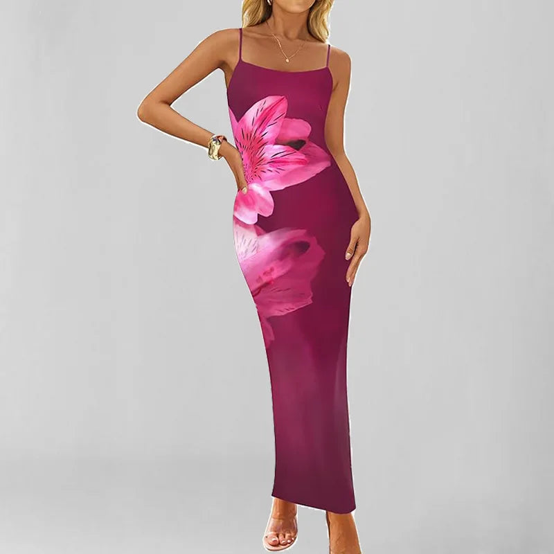 Azure Bloom – Elegant Sleeveless Midi Dress