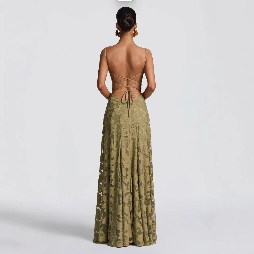 Lace Slash Neck Ankle-Length Dress